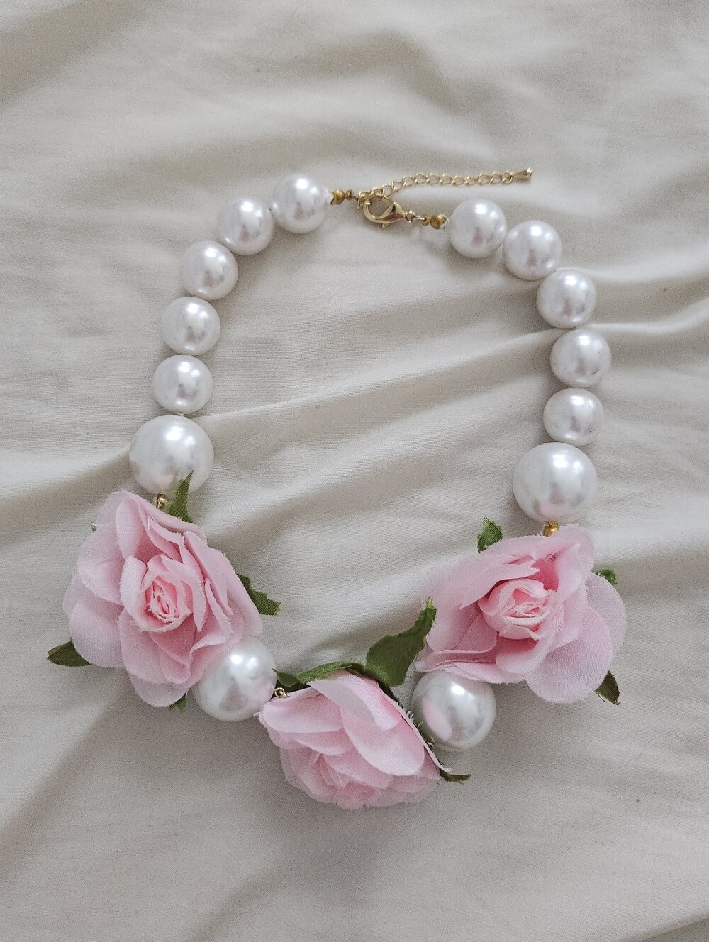 Princess Melody Gyaru Pink Rose And Oversized Pearl Choker Necklace